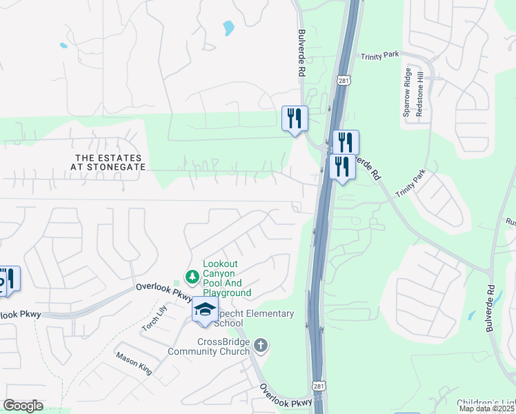 map of restaurants, bars, coffee shops, grocery stores, and more near 2027 Sunderidge in San Antonio