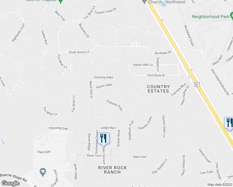 map of restaurants, bars, coffee shops, grocery stores, and more near 26010 Fossil Oak Lane in San Antonio