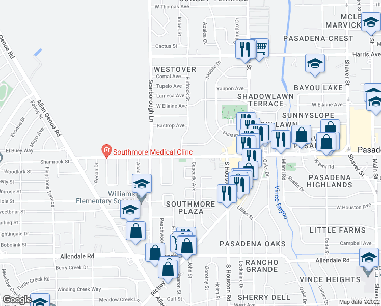 map of restaurants, bars, coffee shops, grocery stores, and more near 1216 West Southmore Avenue in Pasadena