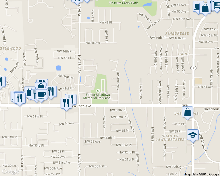 map of restaurants, bars, coffee shops, grocery stores, and more near 3955 Northwest 41st Court in Gainesville