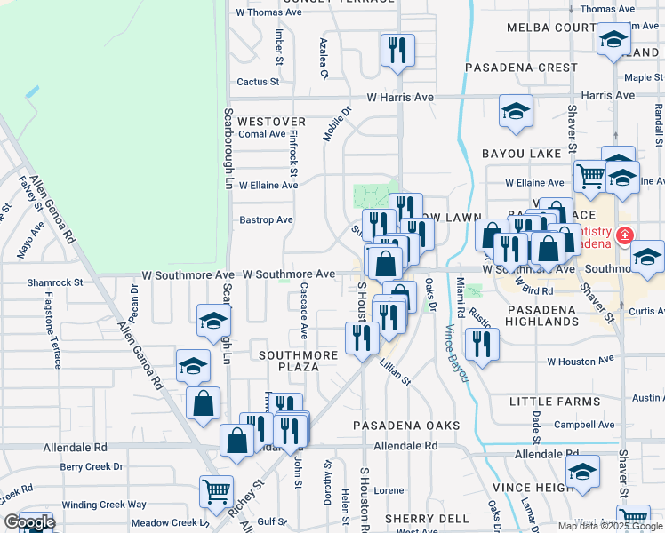 map of restaurants, bars, coffee shops, grocery stores, and more near 208 West Southmore Avenue in Pasadena