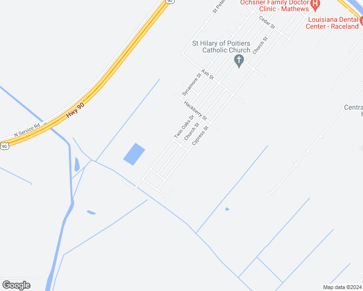 map of restaurants, bars, coffee shops, grocery stores, and more near 599 Church St in Raceland