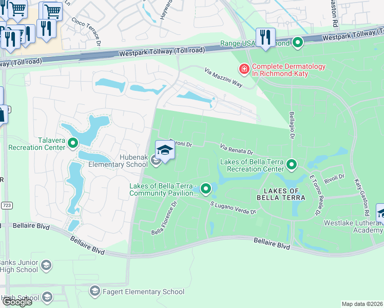 map of restaurants, bars, coffee shops, grocery stores, and more near 11610 Via Verdone Drive in Richmond