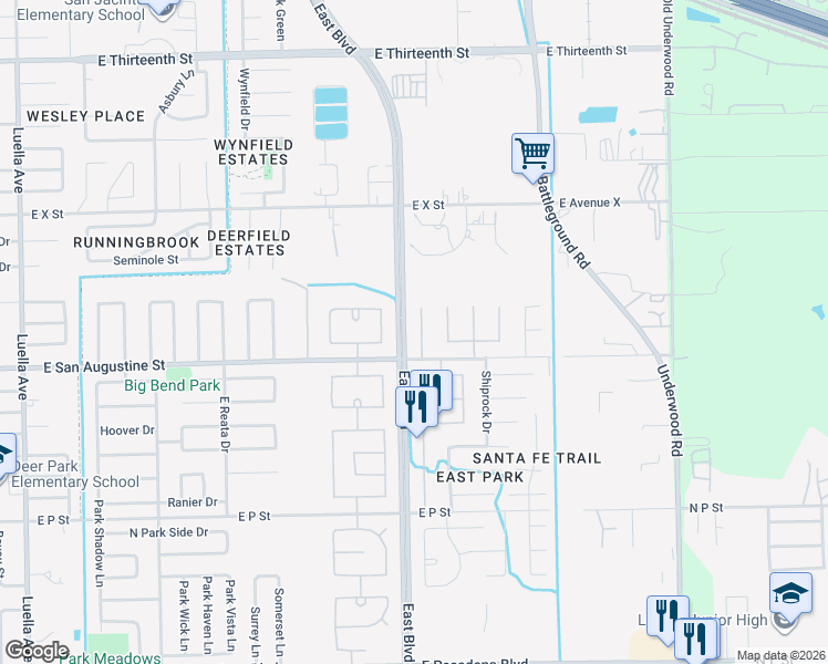 map of restaurants, bars, coffee shops, grocery stores, and more near 2225 Trinity Park Court in Deer Park