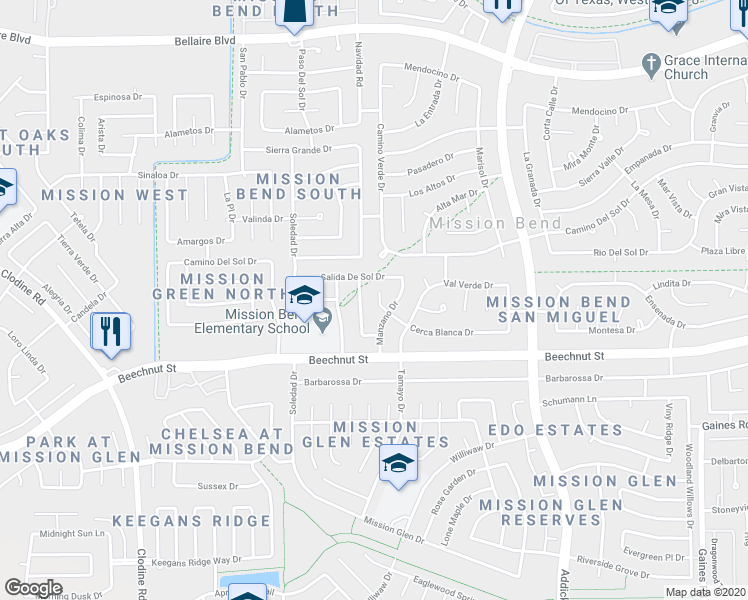 map of restaurants, bars, coffee shops, grocery stores, and more near 16135 Cerca Blanca Drive in Houston