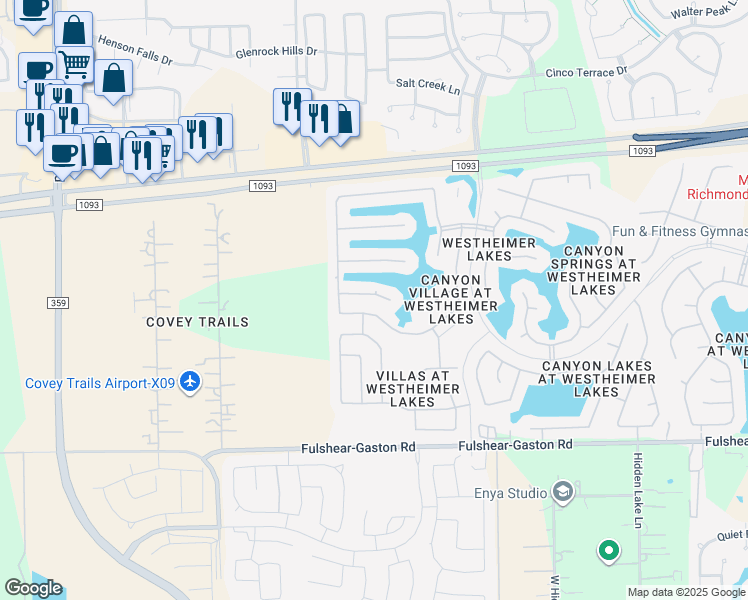 map of restaurants, bars, coffee shops, grocery stores, and more near 26227 Christen Canyon Lane in Richmond