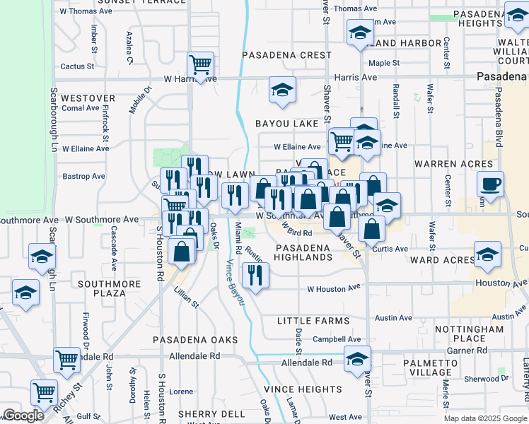 map of restaurants, bars, coffee shops, grocery stores, and more near 306 1/2 West Southmore Avenue in Pasadena