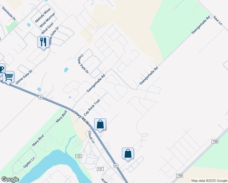 map of restaurants, bars, coffee shops, grocery stores, and more near 1464 Astor Creek in New Braunfels