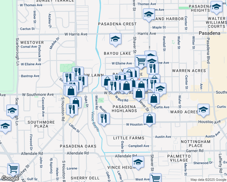 map of restaurants, bars, coffee shops, grocery stores, and more near 1219 Eastman Street in Pasadena