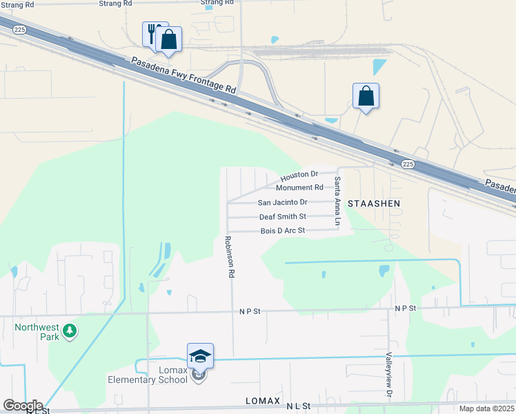 map of restaurants, bars, coffee shops, grocery stores, and more near 10806 San Jacinto Drive in La Porte