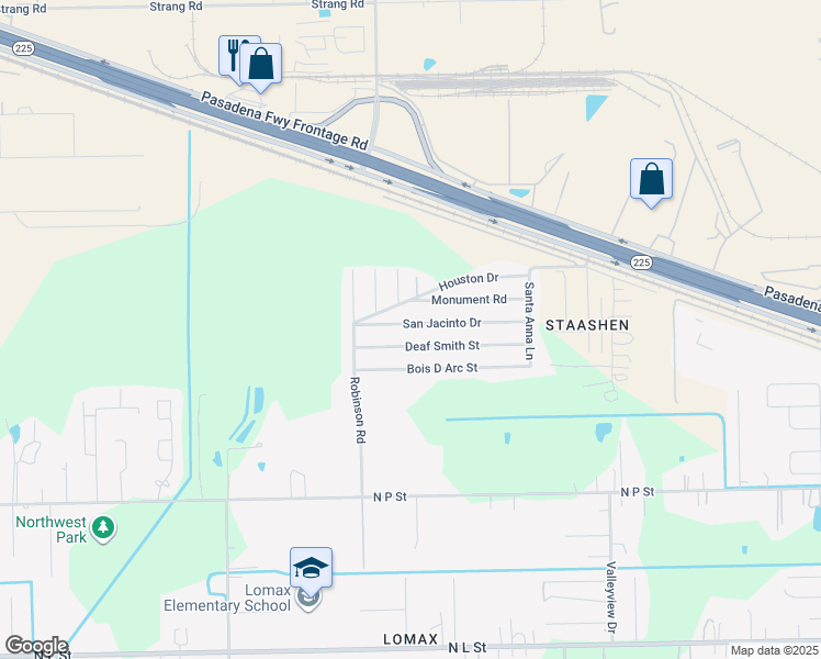 map of restaurants, bars, coffee shops, grocery stores, and more near 10806 San Jacinto Drive in La Porte
