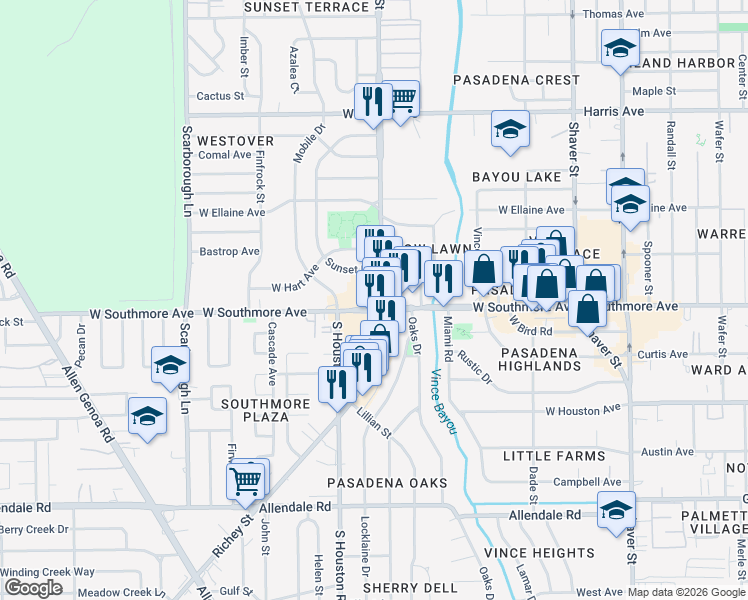 map of restaurants, bars, coffee shops, grocery stores, and more near 1224 West Southmore Avenue in Pasadena