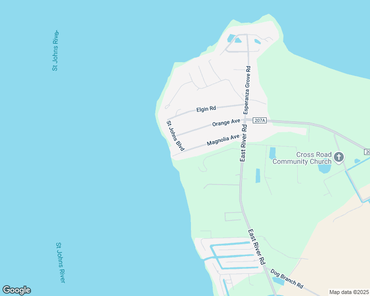 map of restaurants, bars, coffee shops, grocery stores, and more near 107 Saint Johns Boulevard in East Palatka