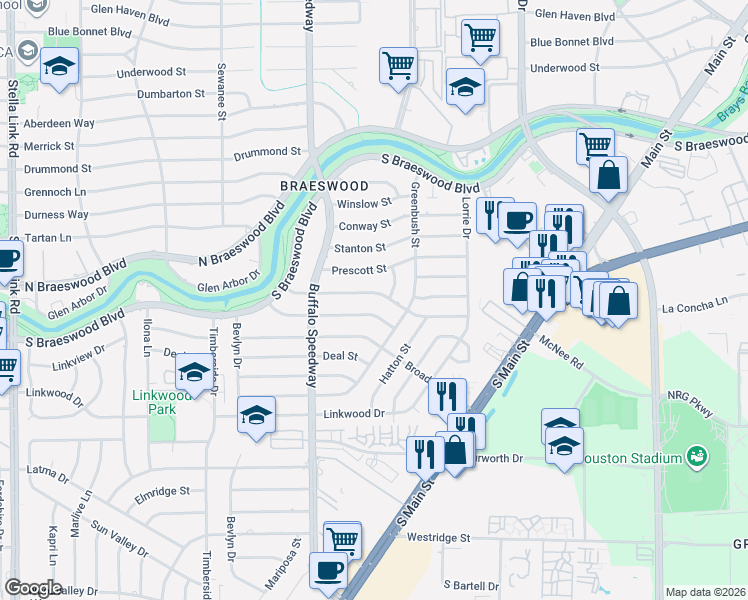 map of restaurants, bars, coffee shops, grocery stores, and more near 3015 Fairhope Street in Houston