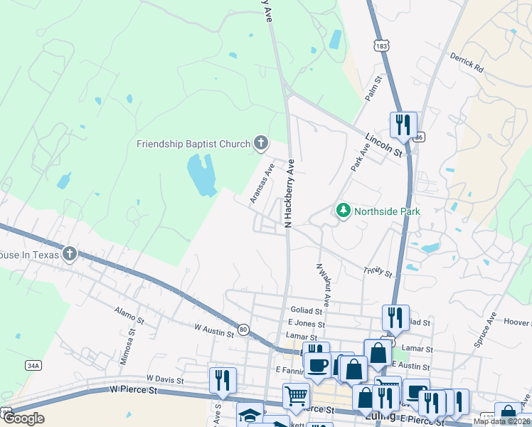 map of restaurants, bars, coffee shops, grocery stores, and more near 116 Field Street in Luling