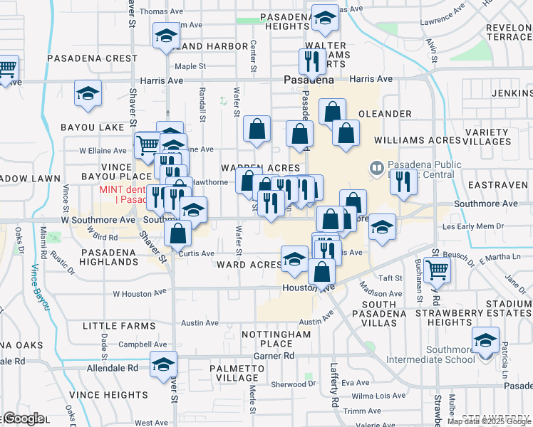 map of restaurants, bars, coffee shops, grocery stores, and more near 821 Southmore Avenue in Pasadena