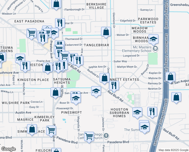 map of restaurants, bars, coffee shops, grocery stores, and more near 3218 Redfield Drive in Pasadena