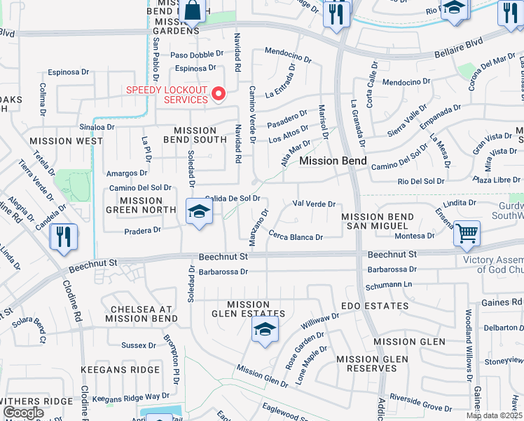 map of restaurants, bars, coffee shops, grocery stores, and more near 16135 Cerca Blanca Drive in Houston
