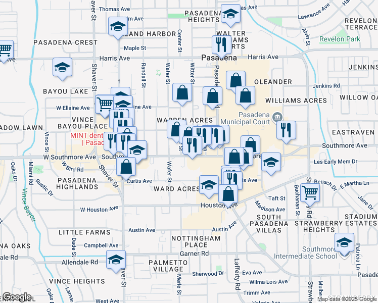 map of restaurants, bars, coffee shops, grocery stores, and more near 821 Southmore Avenue in Pasadena