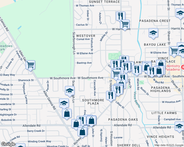 map of restaurants, bars, coffee shops, grocery stores, and more near 1216 West Southmore Avenue in Pasadena