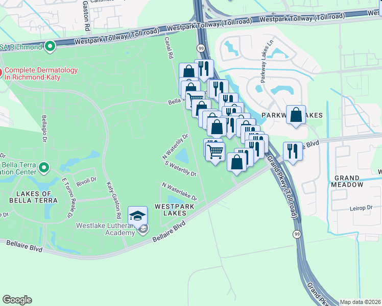 map of restaurants, bars, coffee shops, grocery stores, and more near 23019 Canal Road in Richmond