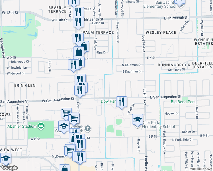 map of restaurants, bars, coffee shops, grocery stores, and more near 2214 Canterbury Court in Deer Park