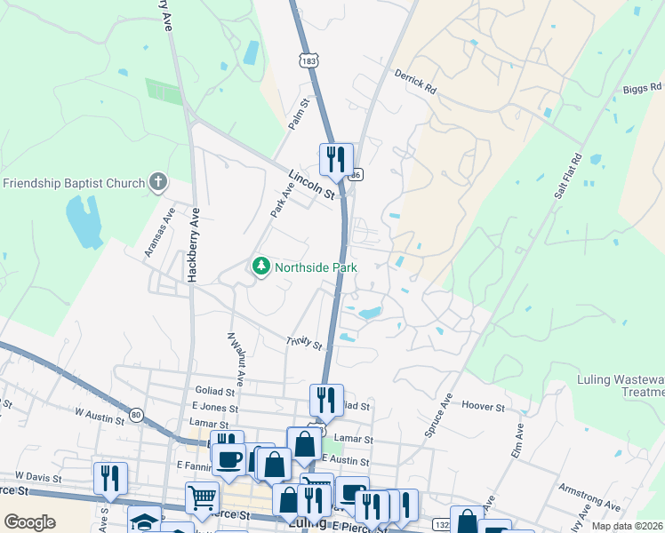map of restaurants, bars, coffee shops, grocery stores, and more near 825 North Magnolia Avenue in Luling