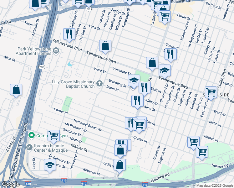 map of restaurants, bars, coffee shops, grocery stores, and more near 3702 Alice Street in Houston