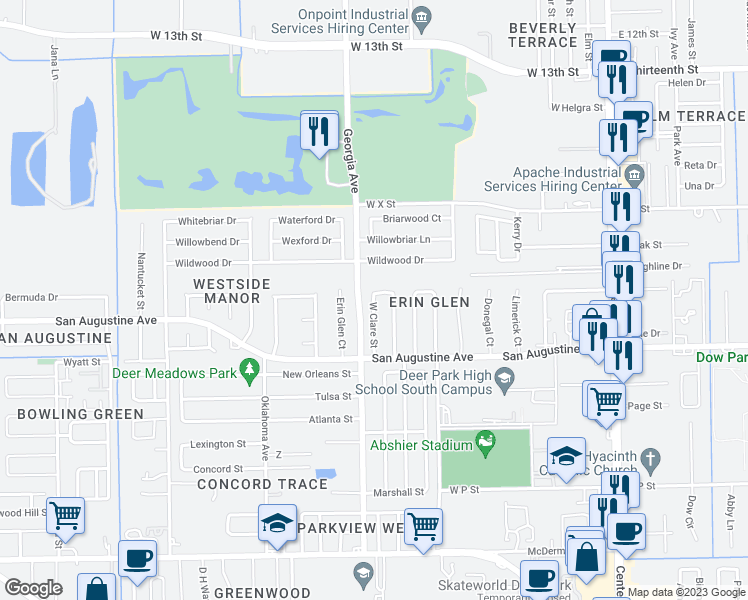 map of restaurants, bars, coffee shops, grocery stores, and more near 2221 Clare in Deer Park