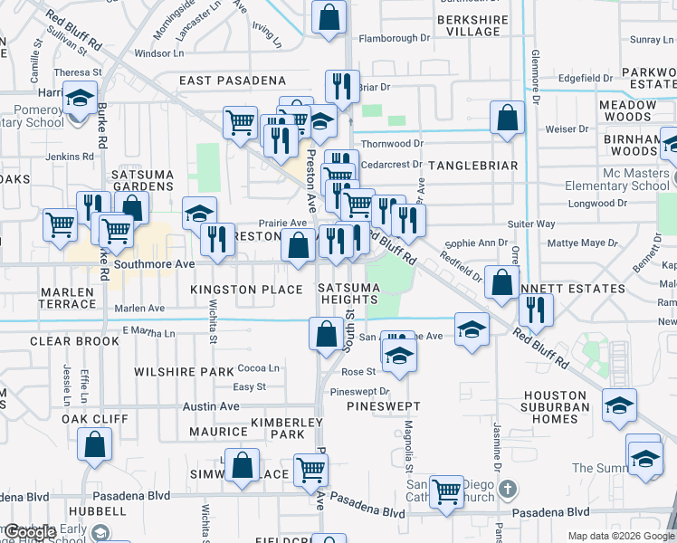 map of restaurants, bars, coffee shops, grocery stores, and more near 1310 Heights Street in Pasadena