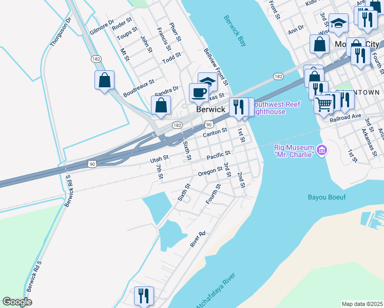 map of restaurants, bars, coffee shops, grocery stores, and more near Third in Berwick