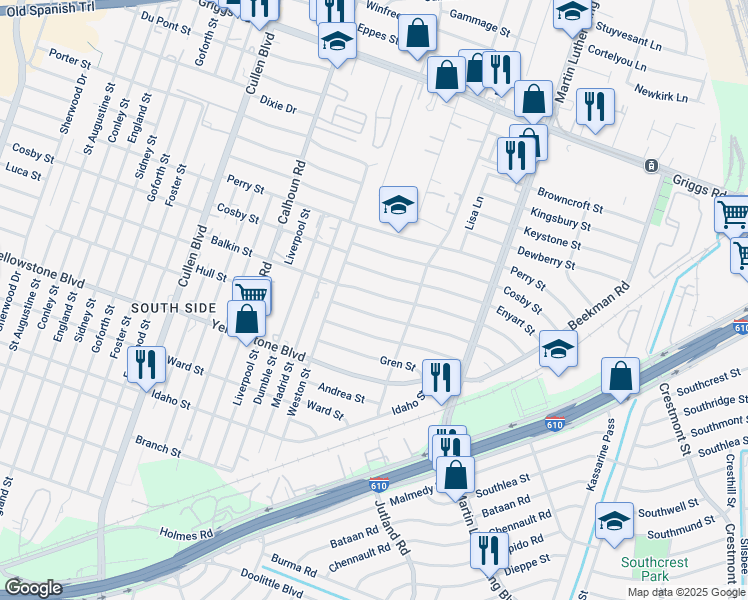 map of restaurants, bars, coffee shops, grocery stores, and more near 4935 Kelso Street in Houston
