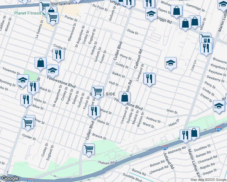 map of restaurants, bars, coffee shops, grocery stores, and more near 51 Paris Street in Houston