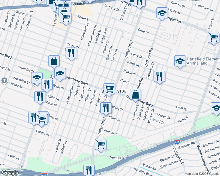 map of restaurants, bars, coffee shops, grocery stores, and more near in Houston
