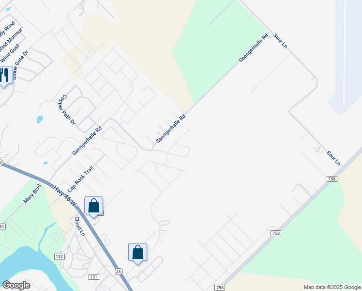 map of restaurants, bars, coffee shops, grocery stores, and more near 434-832 Saengerhalle Road in New Braunfels