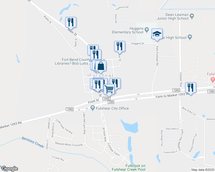 map of restaurants, bars, coffee shops, grocery stores, and more near 8407 Wilson Drive in Fulshear