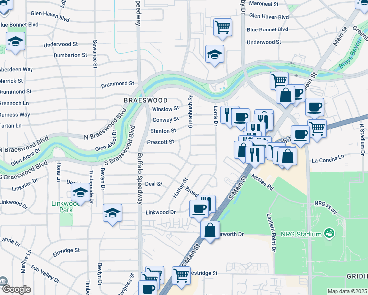 map of restaurants, bars, coffee shops, grocery stores, and more near 8211 Fairhope Place in Houston