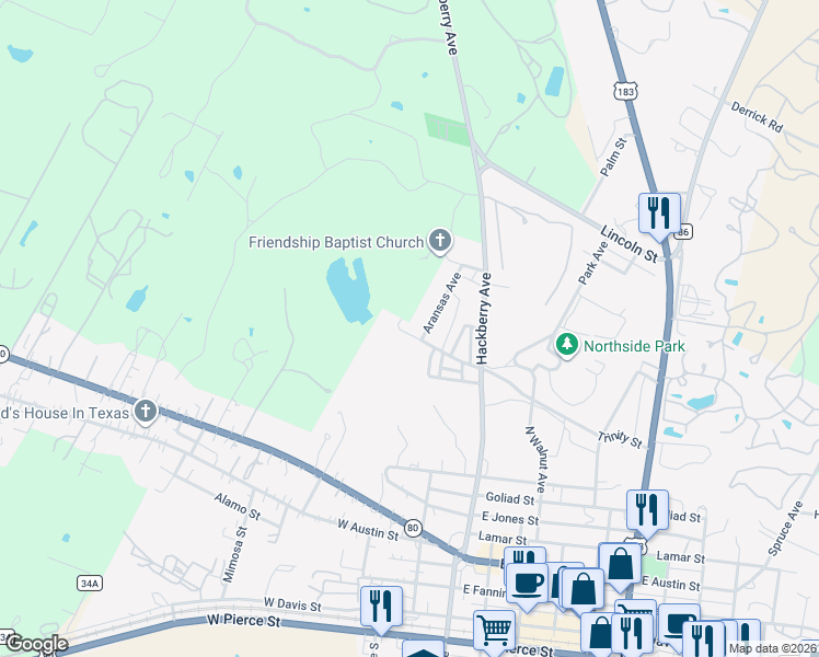 map of restaurants, bars, coffee shops, grocery stores, and more near 511 Trinity Street in Luling