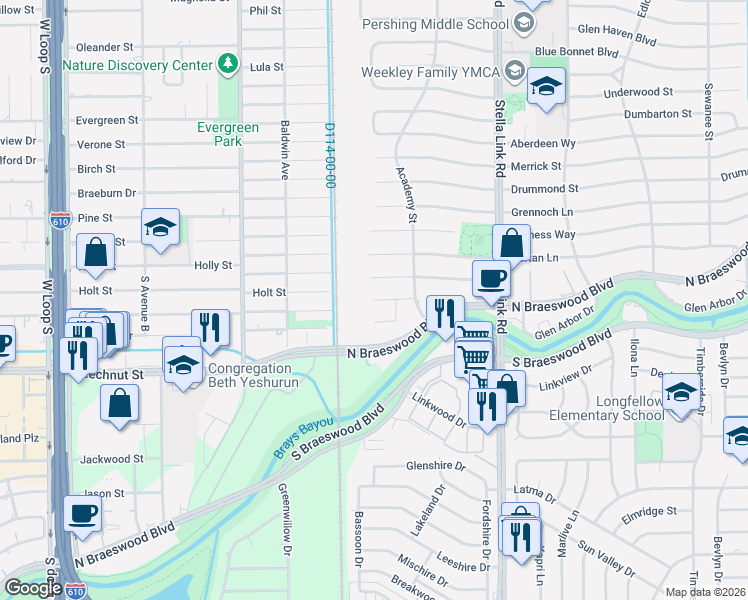 map of restaurants, bars, coffee shops, grocery stores, and more near 4290 Gairloch Lane in Houston