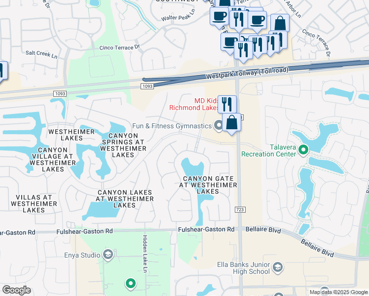 map of restaurants, bars, coffee shops, grocery stores, and more near 25502 Canyon Crossing Drive in Richmond