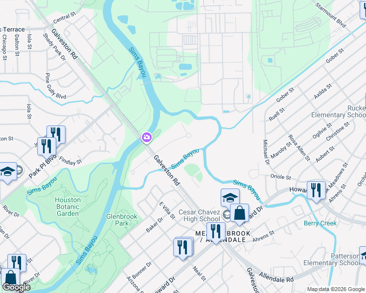 map of restaurants, bars, coffee shops, grocery stores, and more near 136 Rockleigh Place in Houston