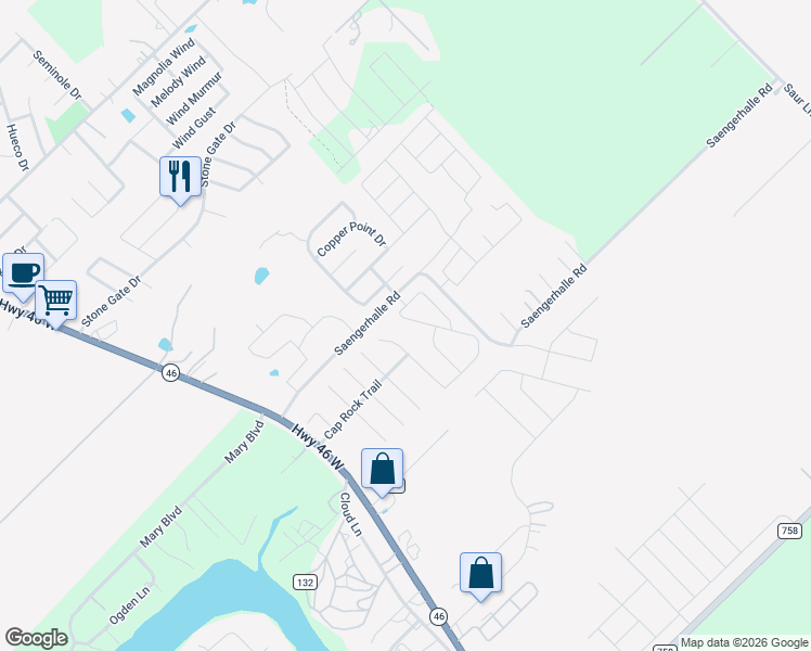 map of restaurants, bars, coffee shops, grocery stores, and more near 311 Joshua Hill Drive in New Braunfels