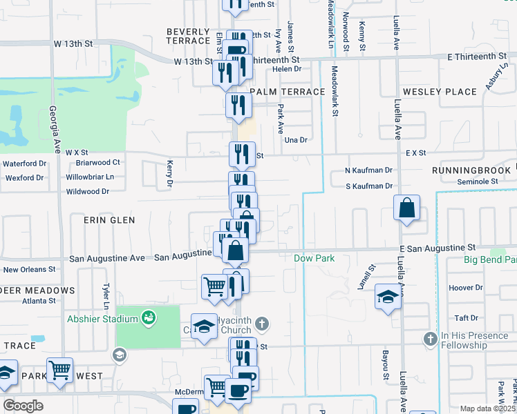 map of restaurants, bars, coffee shops, grocery stores, and more near 113 East Highline Drive in Deer Park