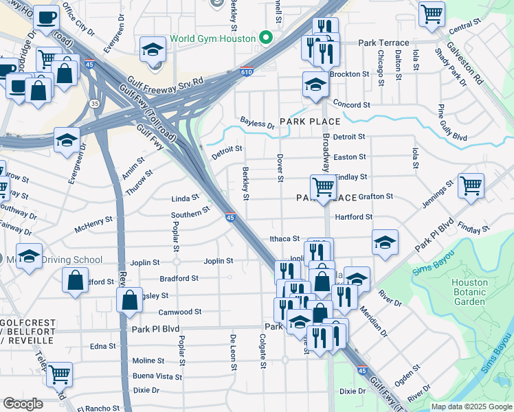 map of restaurants, bars, coffee shops, grocery stores, and more near 7925 Grafton Street in Houston