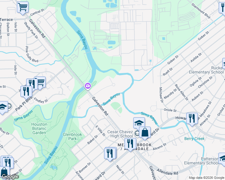 map of restaurants, bars, coffee shops, grocery stores, and more near 136 Rockleigh Place in Houston