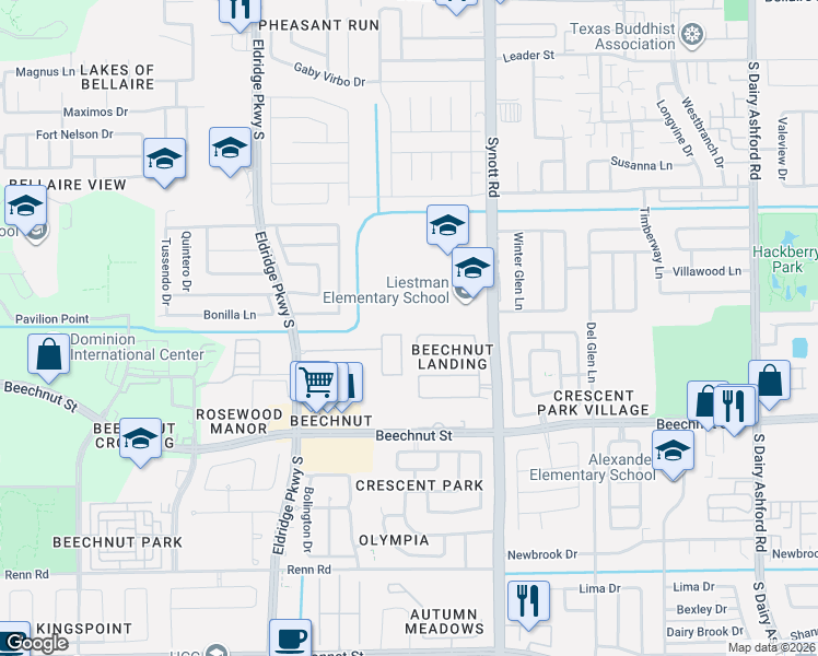 map of restaurants, bars, coffee shops, grocery stores, and more near 13334 Rustic Garden Drive in Houston
