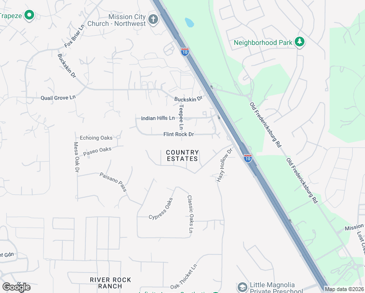 map of restaurants, bars, coffee shops, grocery stores, and more near 26410 Teepee Lane in Boerne