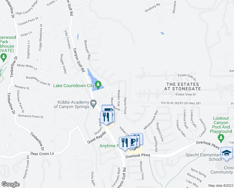 map of restaurants, bars, coffee shops, grocery stores, and more near 26407 Walden Oak in San Antonio