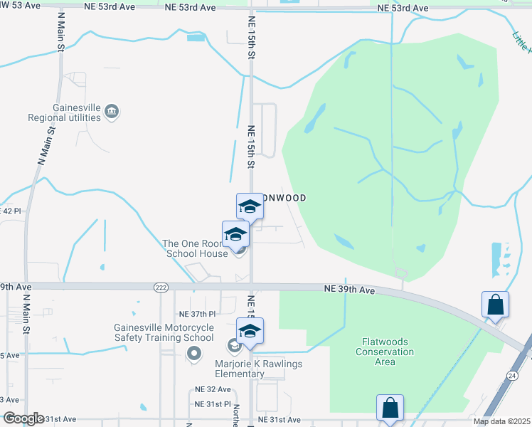map of restaurants, bars, coffee shops, grocery stores, and more near 4121 Northeast 15th Street in Gainesville