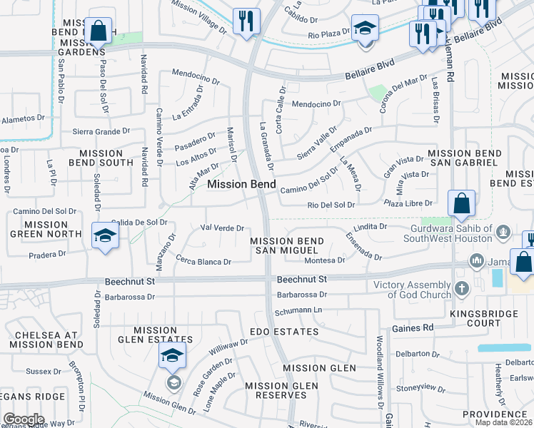 map of restaurants, bars, coffee shops, grocery stores, and more near Addicks Clodine Road in Houston